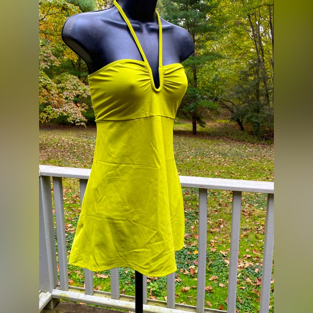 LSwim FX retro style one piece shape-wear bathing suit, Lime green halter top